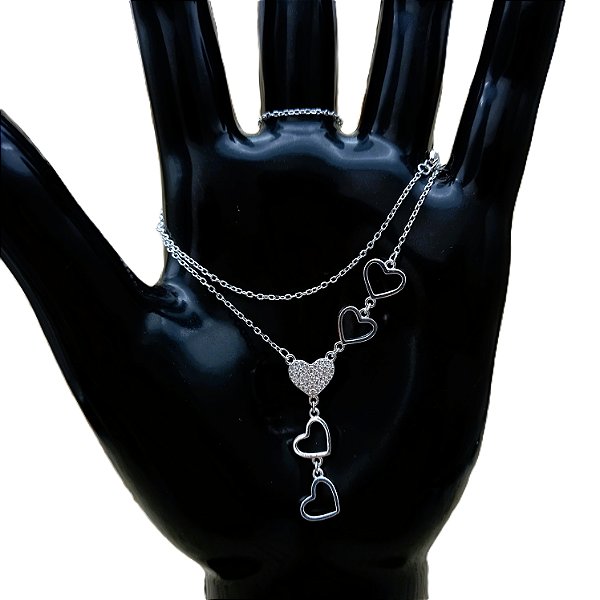 Corrente de Prata 925 Cartier Heart 5 Corações