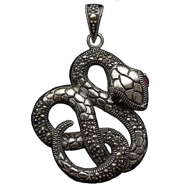 Pingente Cobra Serpente de Prata 925 com Marcassitas 11g