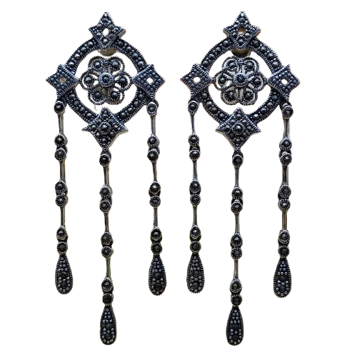 Máxi Brincos de Prata 925 com Marcassitas 7,3 cm