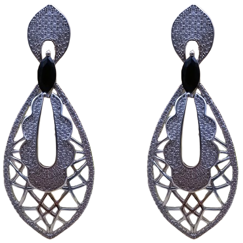 Brinco Longo de Prata 925 Brilhante Cravejado Longo 5,5 cm