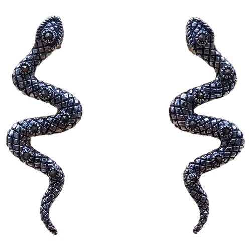 Brinco Cobra Serpente de Prata 925 Trabalhada com Marcassitas