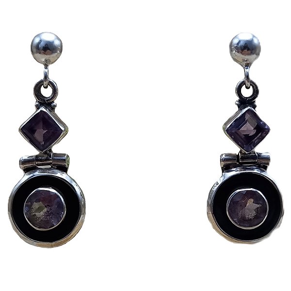 Brinco de Prata 925 e Pedra Ametista