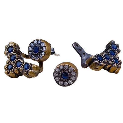 Brinco Turco Prata Turca Azul e Cristal Círculo e Pêndulo