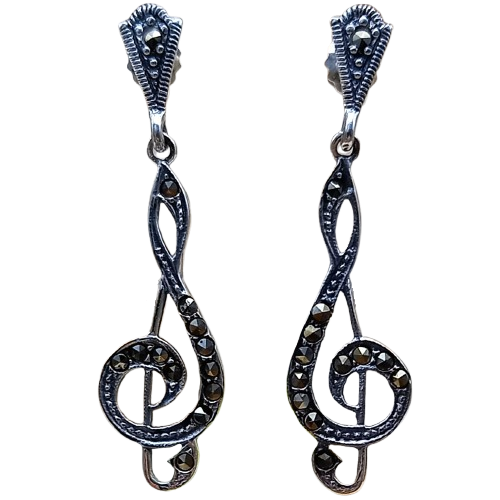 Brincos de Prata 925 Clave de Sol com Marcassitas