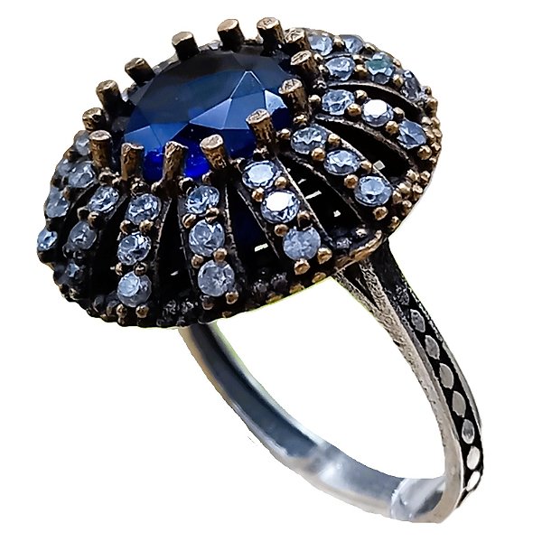 Anel Turco Prata 925 e Bronze Redondo Azul No.21