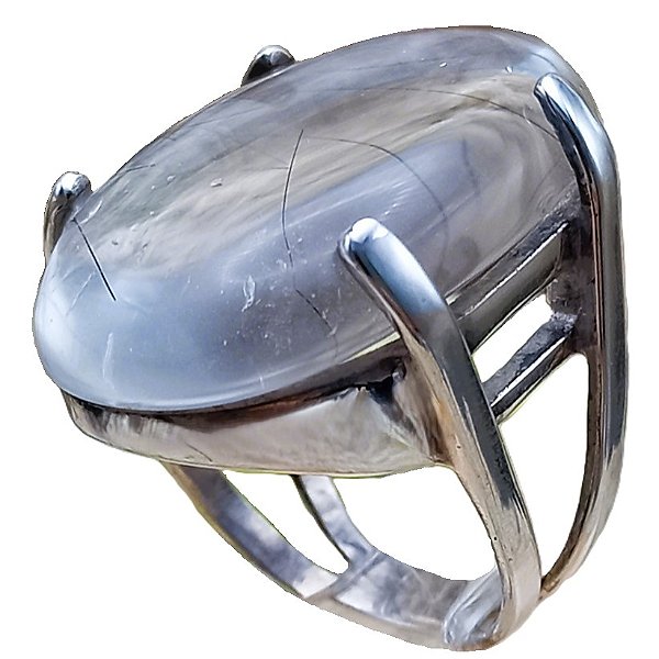 Anel de Prata 925 Cabochão de Quartzo Cristal No. 19