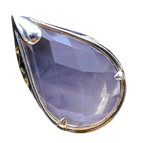 Anel de Prata 950 Gota de Quartzo Rosa No. 20