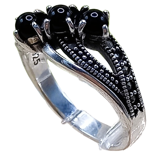 Anel de Prata 925 com Marcassitas e Esferas de Ônix No. 15/16