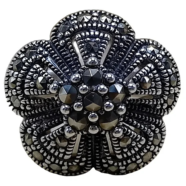 Anel de Prata 925 Flor com Marcassitas No. 16