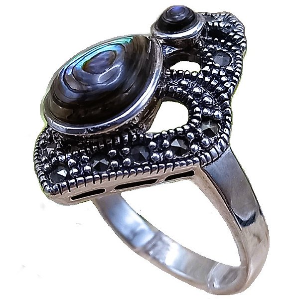 Anel de Prata 925 com Abalone e Marcassitas No. 14/15