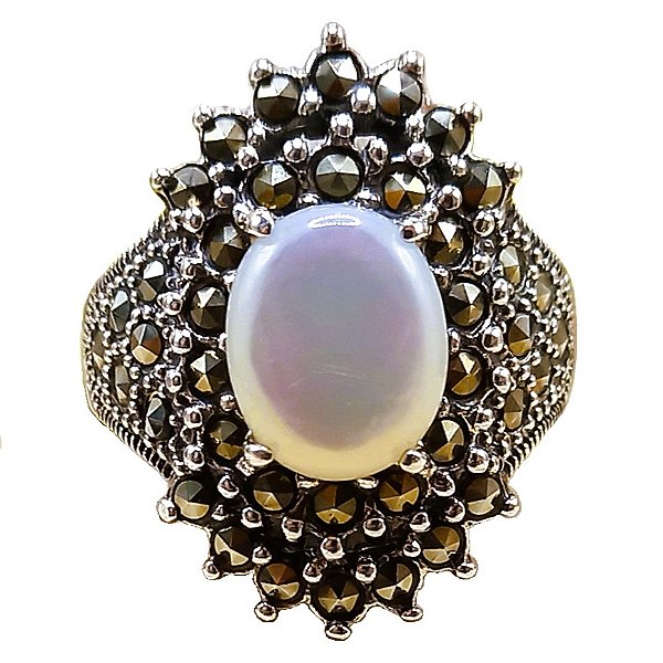 Anel De Prata 925 Com Marcassitas E Madrepérola No. 15/16