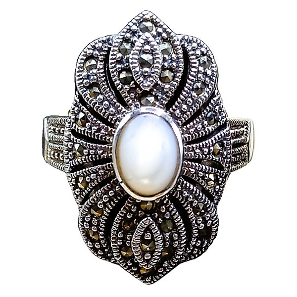Anel De Prata 925 Com Marcassitas e Madrepérola No. 17