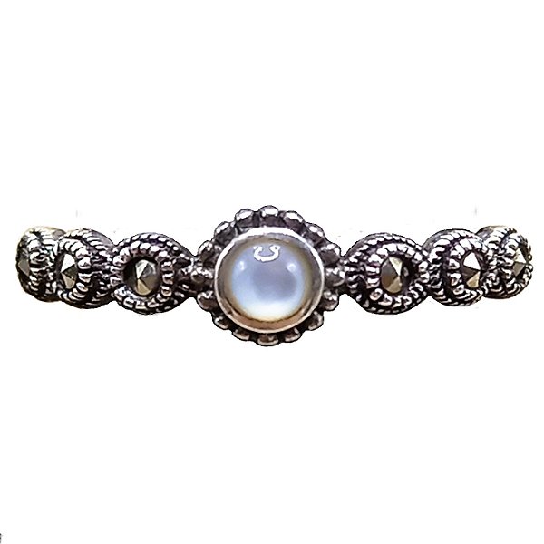 Anel De Prata 925 Com Marcassitas e Madrepérola No. 19