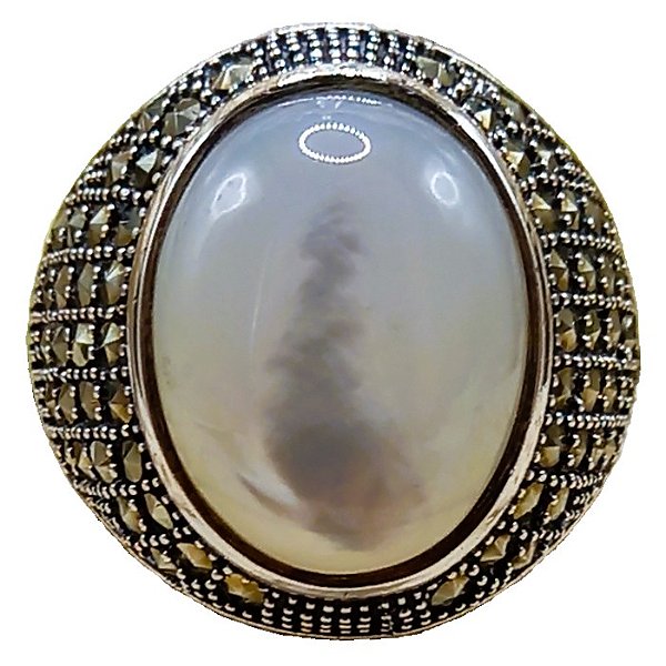 Anel de Prata 925 com Marcassitas e Madrepérola Oval 8,1g No. 19/20