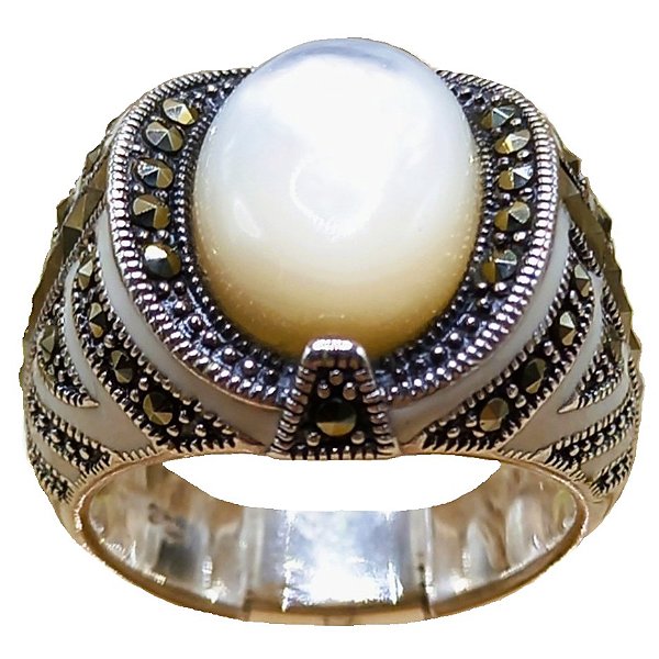 Anel de Prata 925 com Marcassitas e Madrepérola 12,5g No. 19/20