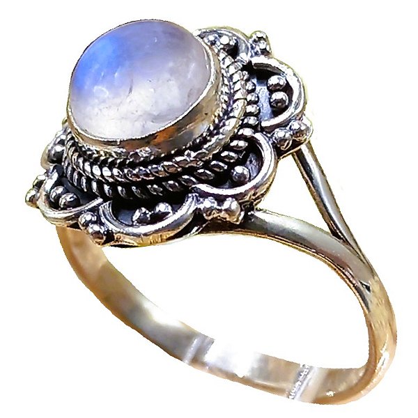 Anel De Prata 925 Com Pedra da Lua Natural Original No. 18