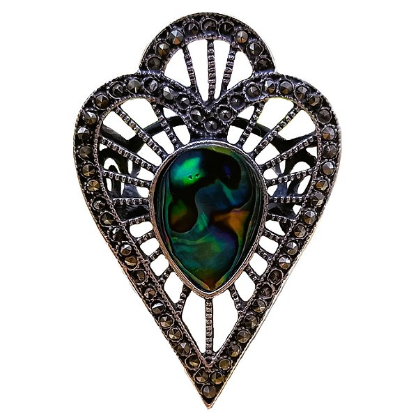 Máxi Anel de Prata 925 Marcassitas e Abalone No. 17/18