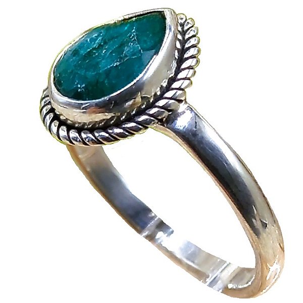 Anel De Prata 925 Gota Esmeralda No. 16/17