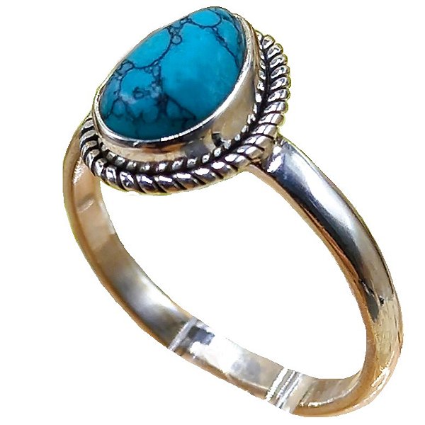 Anel De Prata 925 Com Pedra Turquesa No. 17