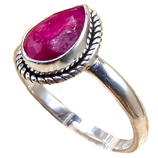 Anel De Prata 925 Gota Rubi Indiano No. 16/17