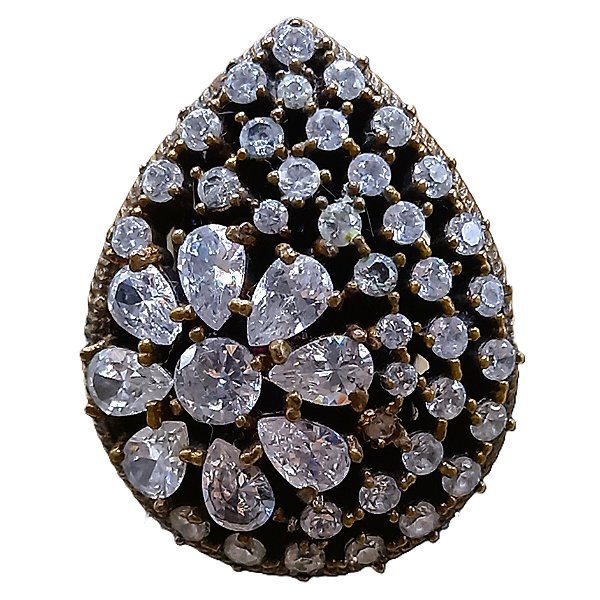 Máxi Anel Turco de Prata 925 e Bronze Gota Flor Cristal No.22/23