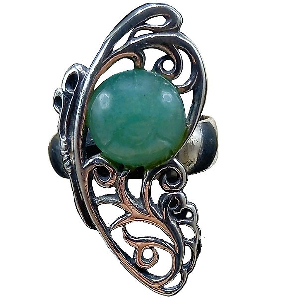 Anel de Prata 925 Borboleta com Pedra Quartzo Verde