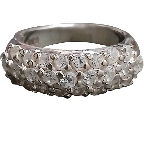 Anel Aparador de Aliança de Prata 925 com Zircônias Cristal