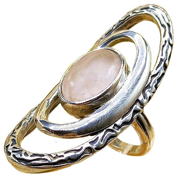 Máxi Anel de Prata 925 com Pedra Quartzo Rosa