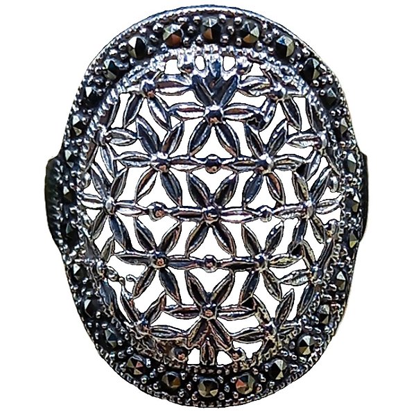 Anel Florezinhas De Prata 925 Com Marcassitas
