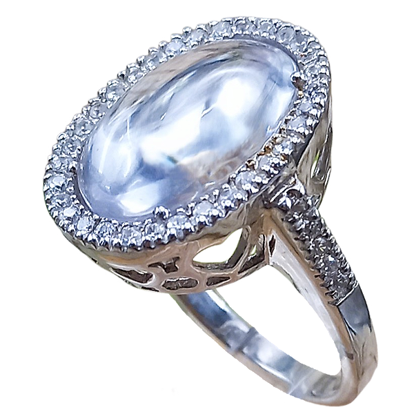 Anel de Prata 925 Cabochão Pedra Quartzo 12g
