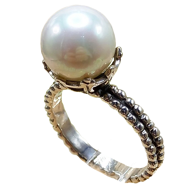 Anel De Prata 925 Com Pérola Shell