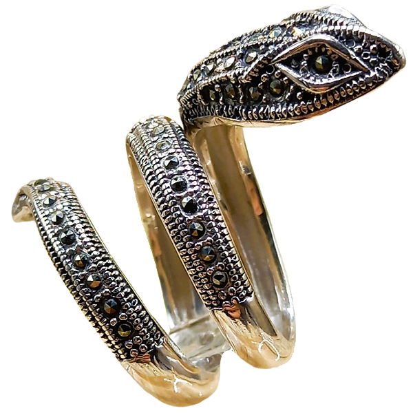 Máxi Anel de Prata 925 Cobra Serpente com Marcassitas