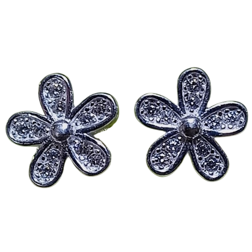 Brinco de Prata 925 Flor Florzinha Brilhante 8mm