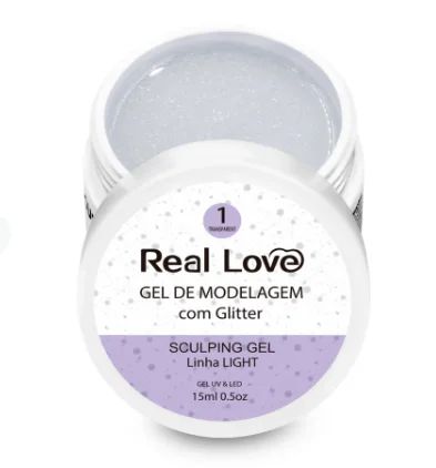 GEL CONSTRUTOR COM GLITTER REAL LOVE 1 TRANSPARENT 15 ML