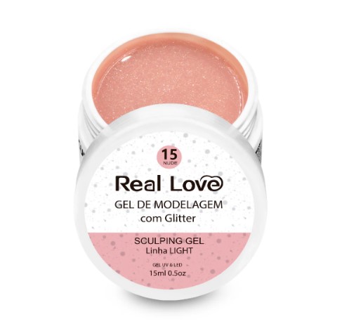 GEL CONSTRUTOR COM GLITTER REAL LOVE 15 NUDE 15 ML