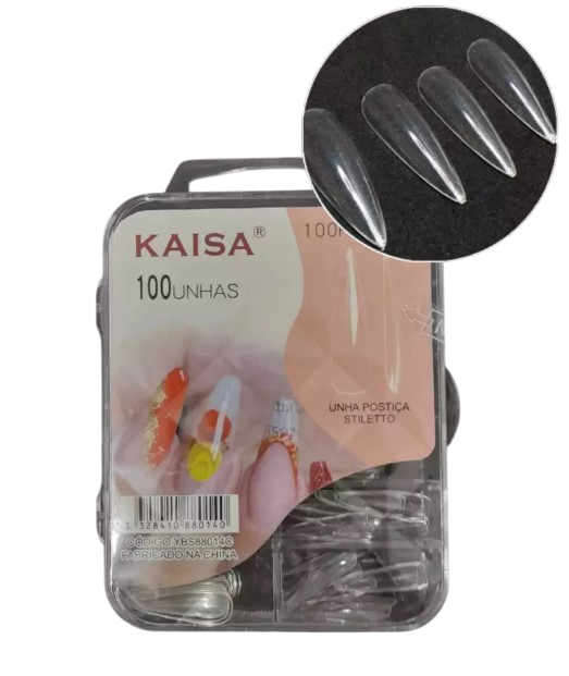 UNHA POSTIÇA REALISTA EXTRA LONGA STILETTO TRANSPARENTE 100UN KAISA