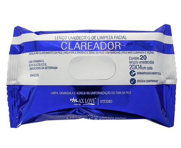 LENÇO UMEDECIDO DE LIMPEZA FACIAL CLAREADOR MAX LOVE