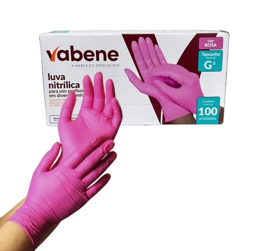 LUVA NITRILICA ROSA TAM G COM 100UN VABENE