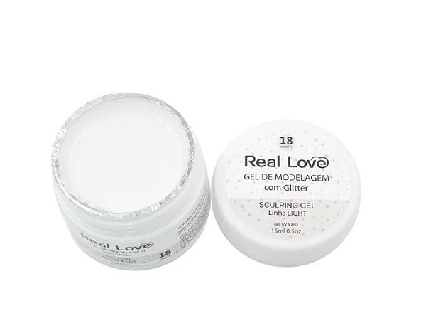 GEL CONSTRUTOR COM GLITTER REAL LOVE 18 WHITE 15 ML