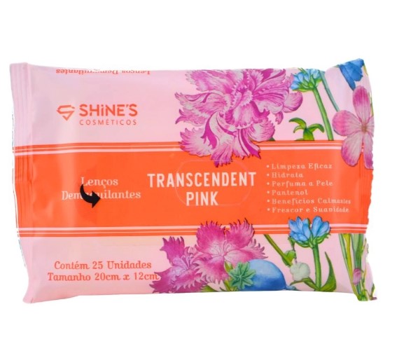 LENÇOS DEMAQUILANTES PARA LIMPEZA FACIAL TRANSCENDENT PINK SHINE'S