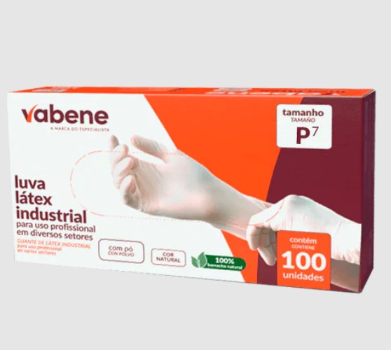 LUVA LATEX COM PÓ COR NATURAL TAM P COM 100UN VABENE
