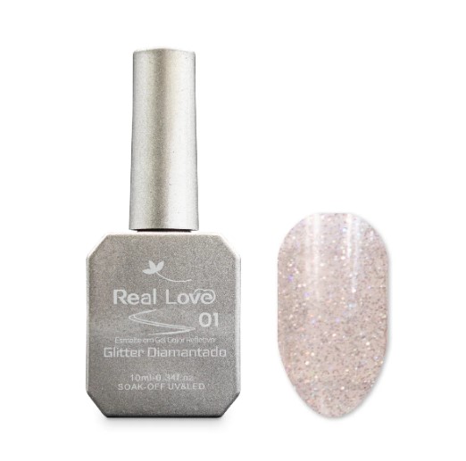 ESMALTE EM GEL GLITTER REFLETIVO 10ML COR 01 REAL LOVE