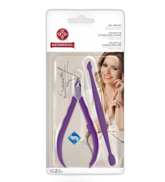 KIT ALICATE PARA CUTICULA + ESPATULA DUPLA SANDY COR ROXO MUNDIAL