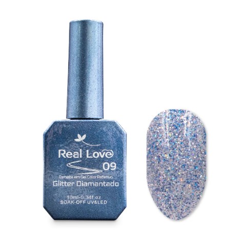 ESMALTE EM GEL GLITTER REFLETIVO 10ML COR 09 REAL LOVE