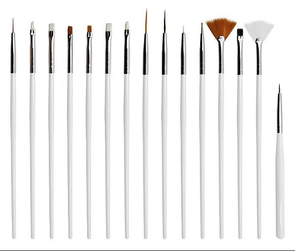 KIT PINCEL PARA DECORAÇAO DE UNHAS 15UN BRANCO
