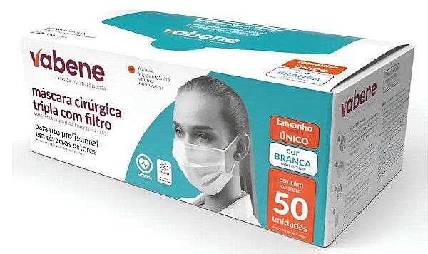 CAIXA DE MASCARA DESCARTAVEL BRANCA 50 UNI VABENE