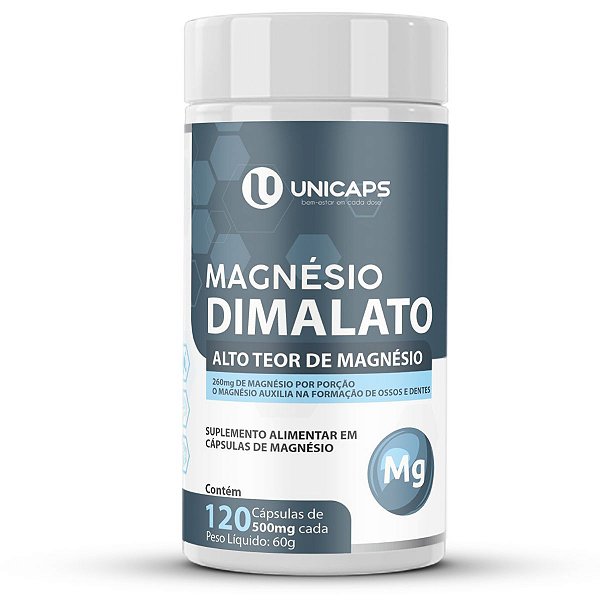 Magnésio Dimalato 120 Cápsulas 500mg - Unicaps