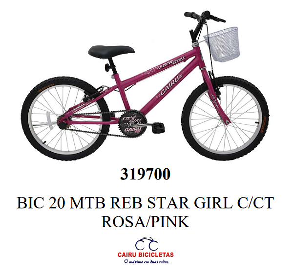BICICLETA CAIRU ARO 20 MTB STAR GIRL C/CESTA ROSA/PINK
