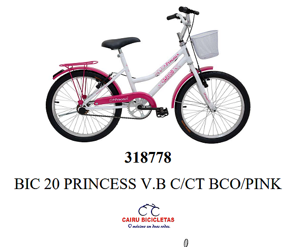 BICICLETA CAIRU 20 PRINCESS BRANCO/PINK C/ CESTA