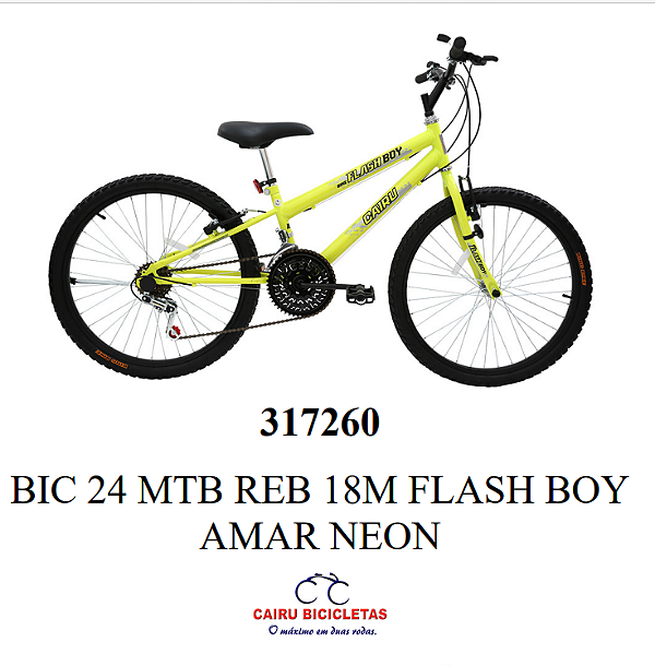 BICICLETA CAIRU 24 MTB REB FLASH BOY AMARELO NEON 21M